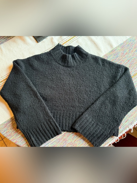 Papermoon Sweaters - Papermoon Black Mock Neck Textured Crop Sweater